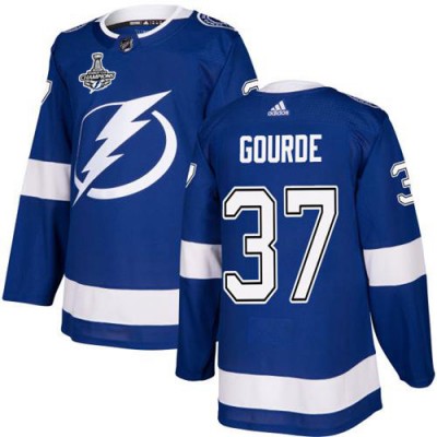 Adidas Tampa Bay Lightning #37 Yanni Gourde Blue Home Authentic 2020 Stanley Cup Champions Stitched NHL Jersey
